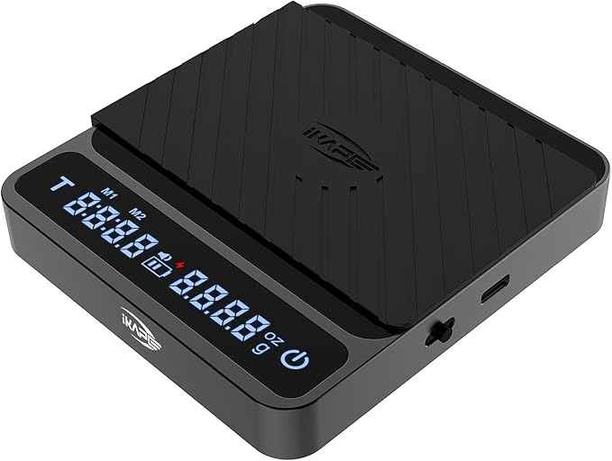 IKAPE Digital Coffee Scale, Premium Aluminium Espresso Scales with Timer, 2kg/0.1g High Precision Rechargeable Drip Espresso Scale with Tare Function, LED Display(Black)