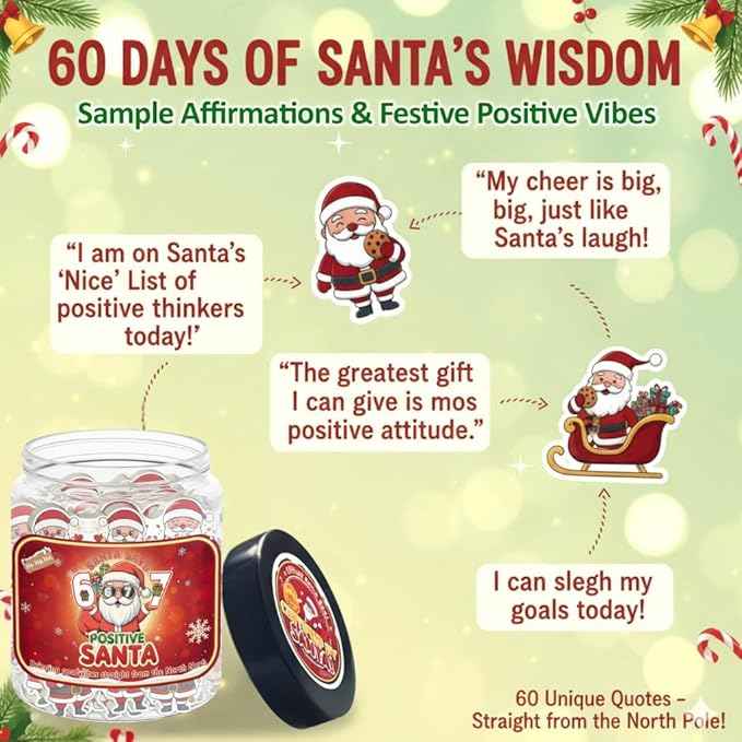 Positive Santa67 Jar With 60 Daily Affirmation Cards, Stocking Stuffers For Teen Girl Boy Men Women, 67 Christmas Ornaments, Santa 67 Christmas Gifts for Teens Adults, Funny Gag Gift, Meme Six Seven