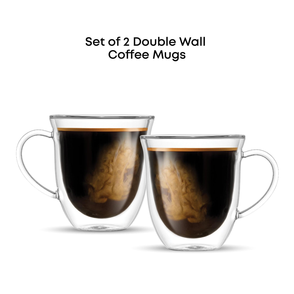 Pair of clear glass mugs for coffee and tea