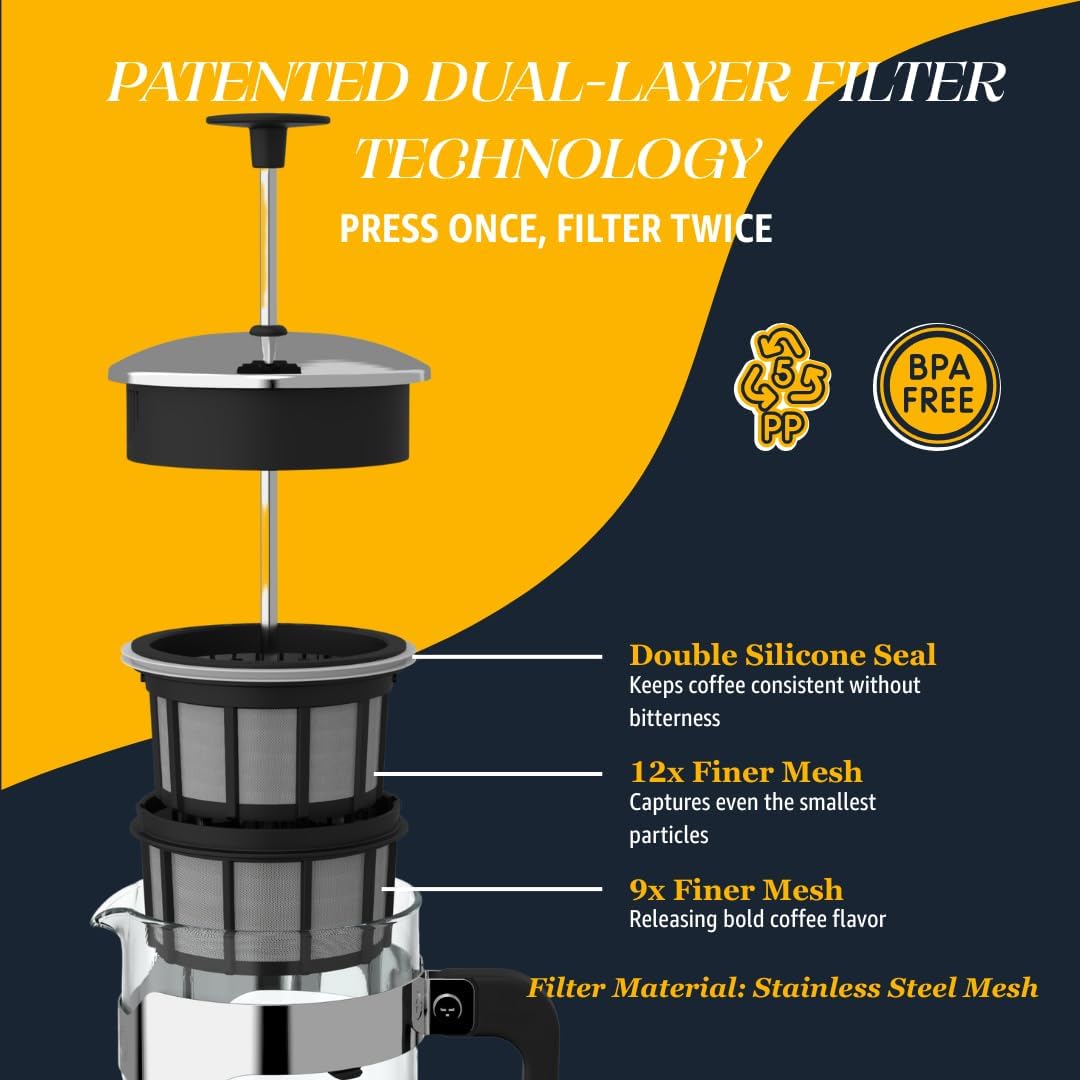 ESPRO - P5 French Press Coffee Maker – Patented Double Microfilter for Sludge and Grit Free Coffee – Made in Taiwan, Black, 18 oz - Blissbrew