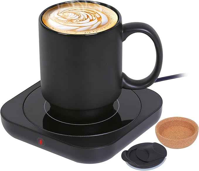 Coffee Mug Warmer & Mug Set for Desk, Electric Coffee Cup Warmer with Ceramic Mug, Smart Heated Coffee Mug with Auto Shut Off for Office/Home, Christmas/Birthday/Coffee Gifts for Men & Women, Black