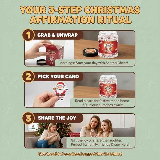 Positive Santa67 Jar With 60 Daily Affirmation Cards, Stocking Stuffers For Teen Girl Boy Men Women, 67 Christmas Ornaments, Santa 67 Christmas Gifts for Teens Adults, Funny Gag Gift, Meme Six Seven