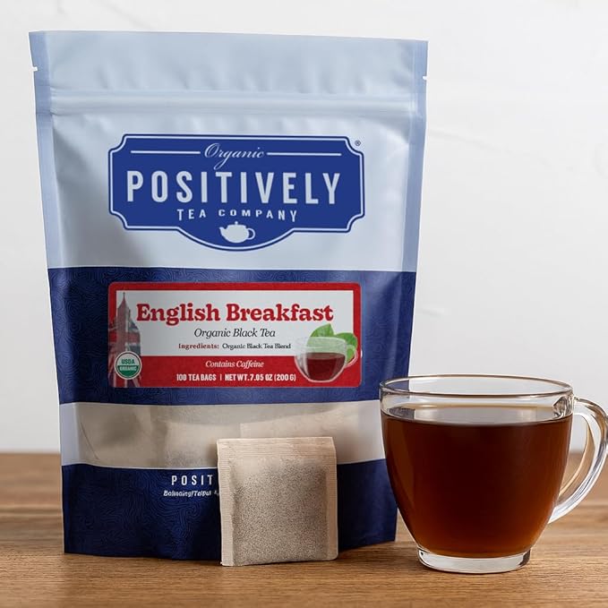 Organic Positively Tea Company, English Breakfast Black Tea Bags, 100 Count, Eco-Friendly Tea Bags, Non-GMO