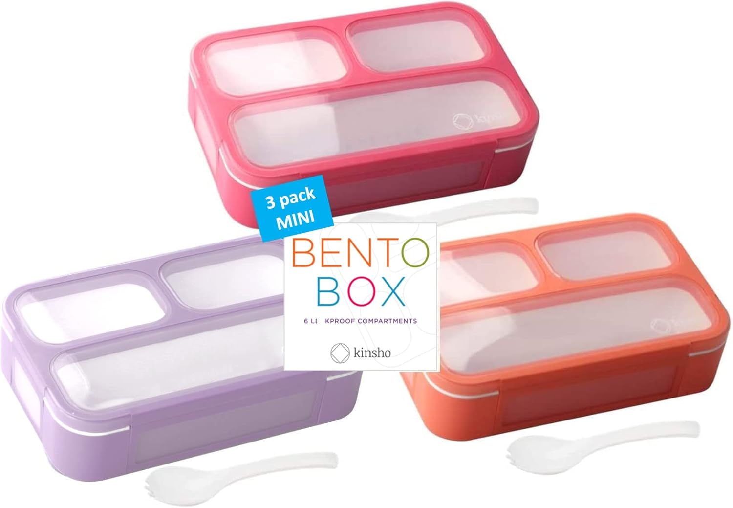 kinsho MINI Lunch-Box Snack Containers for Kids | SMALL Bento-Box Portion Container | Toddler Pre-School | Leak-proof Boxes for Work, Travel | Best for Adults Boys Girls | Pink Purple, Coral 3 pack - Blissbrew