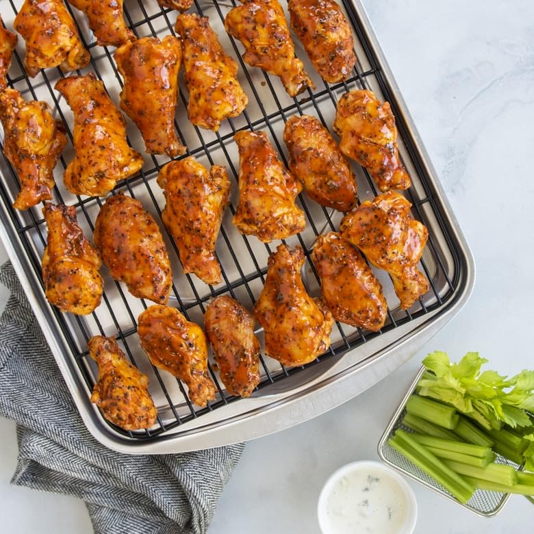 Oven Crisp Baking Tray 2pc Set Includes Pan and Rack; Natural Aluminum For Air Frying