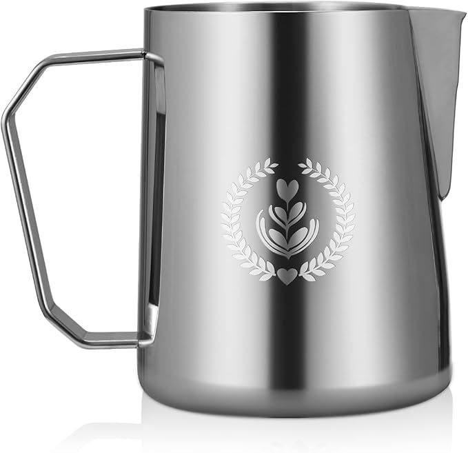 Milk Frothing Pitcher 15.4oz - Stainless Steel Milk Pitcher Jug for Latte Art, Espresso Steaming Cup with Sharp No-Drip Spout for Coffee Bar Accessories (Silver)