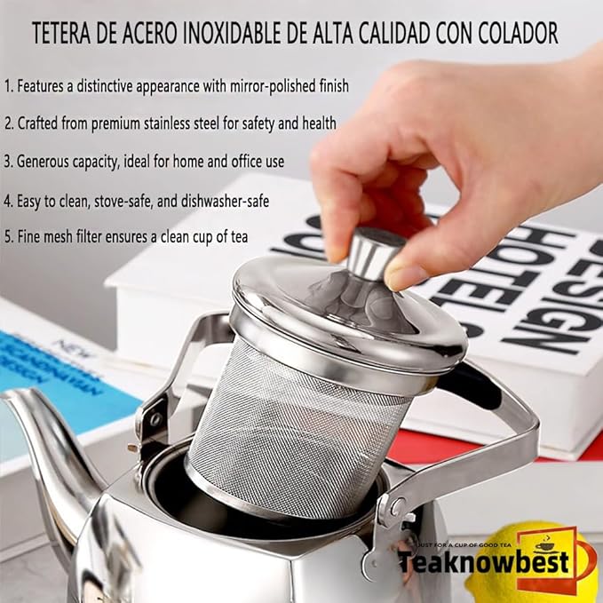 Stainless Steel Tea Pots with Infuser, Loose Leaf Tea Pot 50oz, Tea Pot for Stove, Dishwasher Safe (1500ml)
