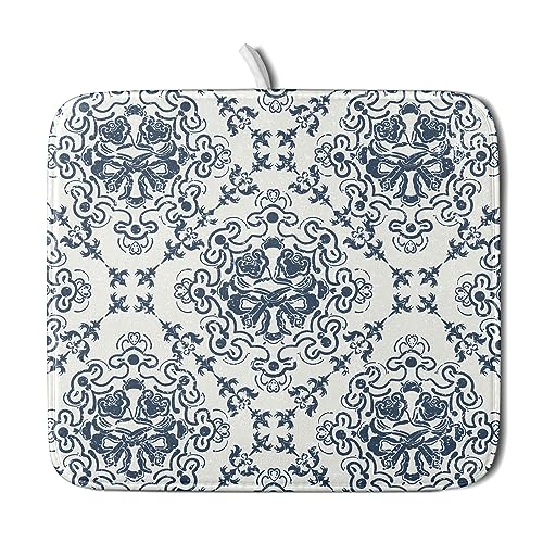Bohemian Grey Retro Dish Drying Mat for Kitchen Counter