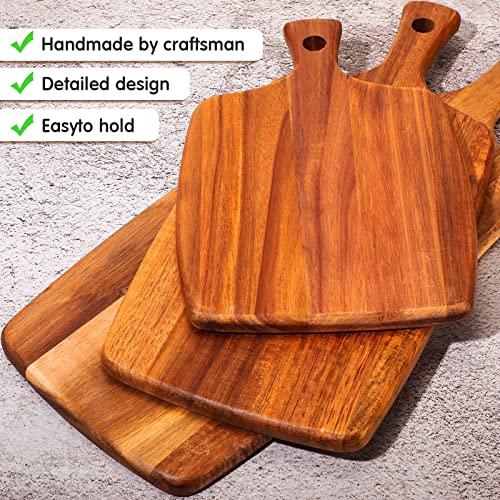 3 Pcs Acacia Wood Cutting Board with Handle (3 Count)