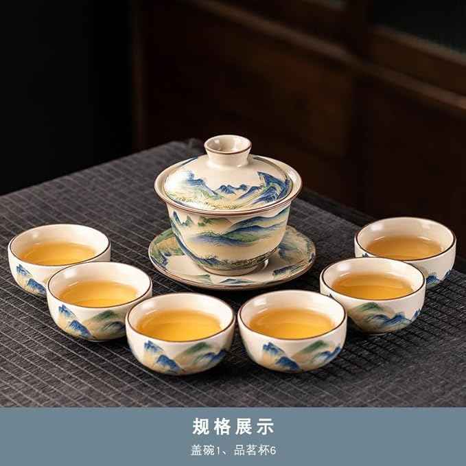Ru Kiln Gongfu Tea Set, Compact Gaiwan for Office Use-suit21