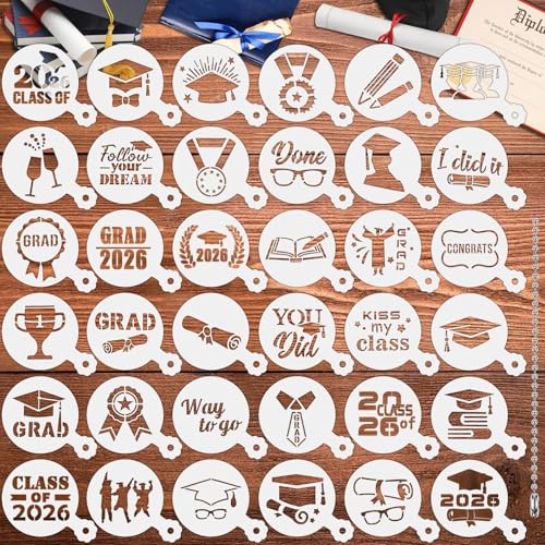 Graduation Cookie Stencils 36 Pcs Class of 2026 Reusable Templates