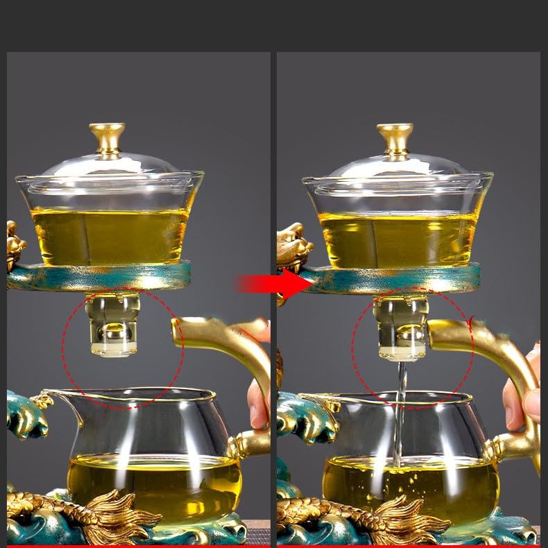 Glass Teapot Set Tea Maker with Infuser Semi Automatic Drip Rotating Cover Bowl Lazy Tea Set