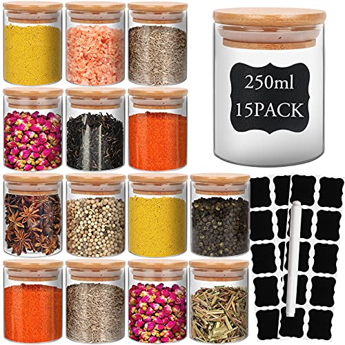 15 Pack 6 oz Glass Jars With Bamboo Lids for Kitchen (15 Count)