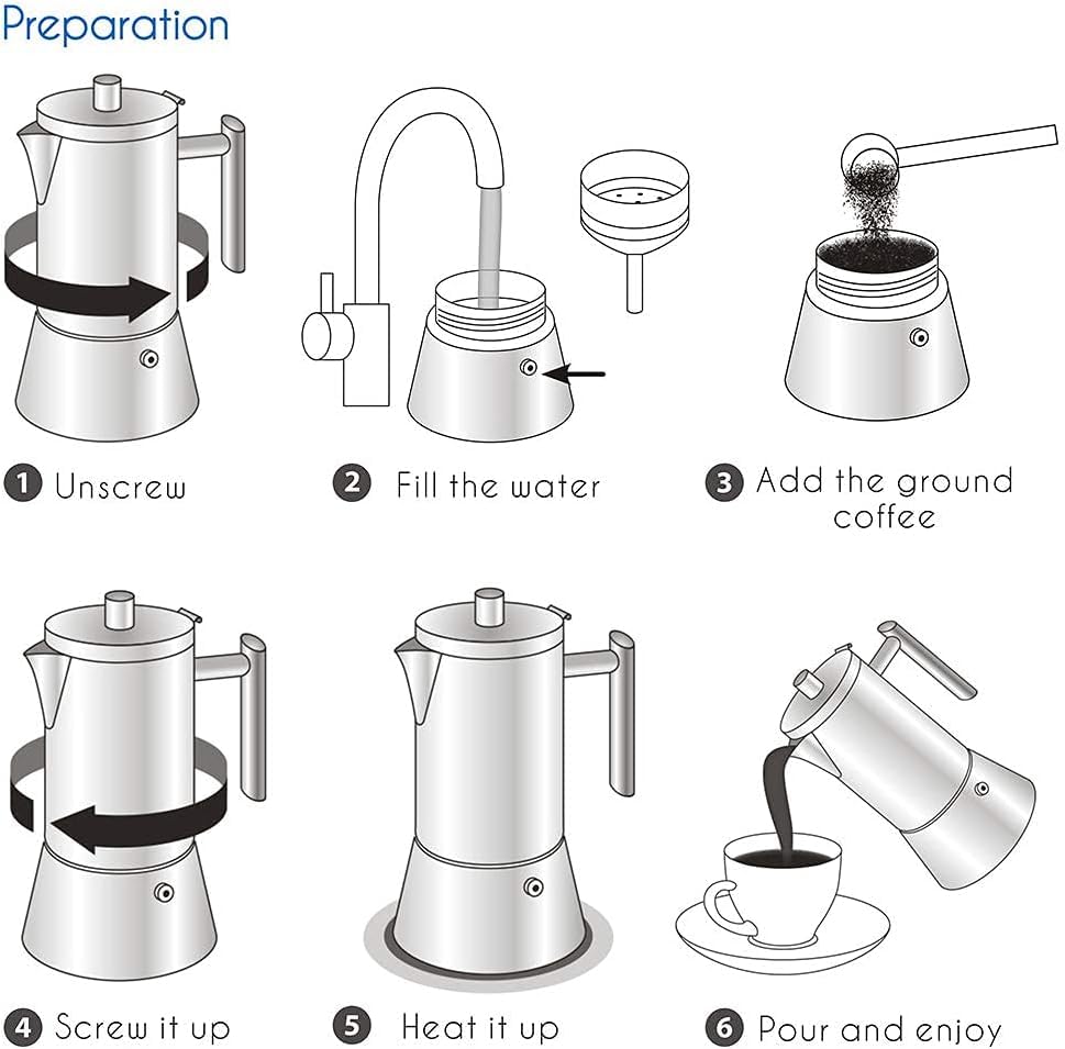 Pedro Stovetop Espresso Maker 4Cup 200ml Stainless Steel Italian Coffee Machine Maker Moka Pot Induction Espresso Pot (4 Count)