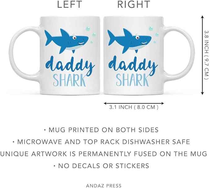 Andaz Press Baby Shark Gay Family 11oz. Coffee Mug Gift Set, Daddy Shark, Daddy Shark, 2-Pack, Shark Do Do Do Gift Idea Birthday Christmas Gifts for Father's Day