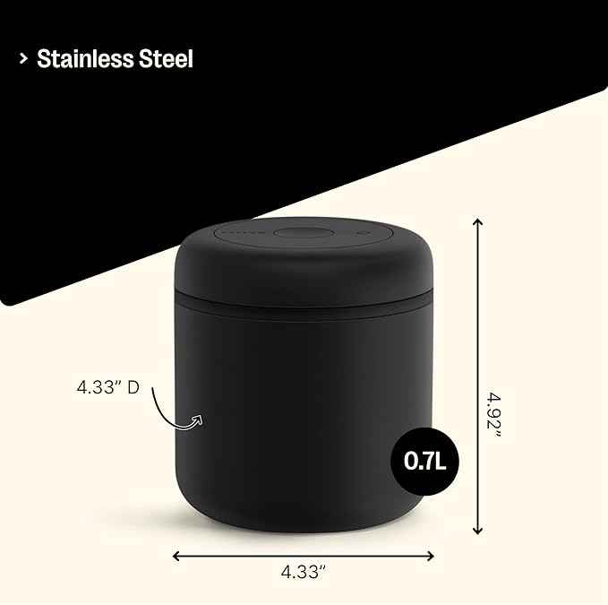 Fellow Atmos Vacuum Coffee Canister & Food Storage Container - 0.7 Liter Canister holds up to 11 oz of Coffee Beans - Airtight Food Storage Containers - Coffee Containers - 0.7 Liter - Matte Black
