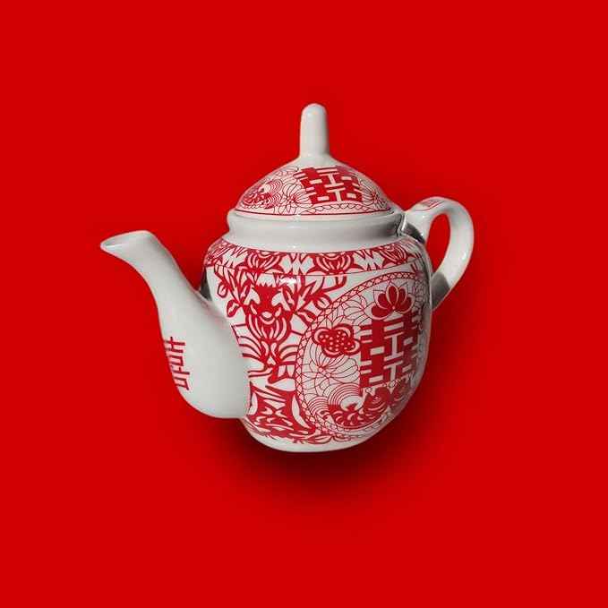Chinese Tea Gift Set Service Porcelain Tea Pot 4 Cups tray for Adults Men Women Tea Ceremony Wedding Party Home Decor (Double Happiness S)