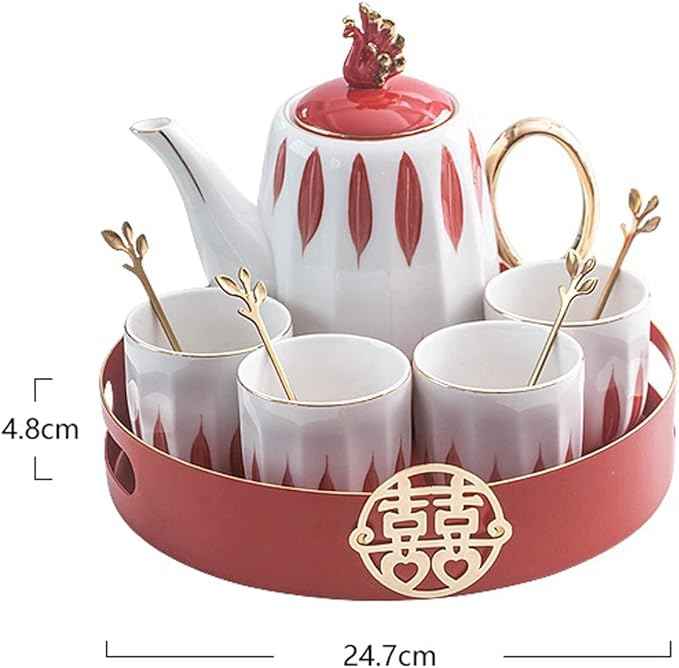 Iced Tea Pitchers Ceramic Luxury Tea Set Household Flower Tea Pot Water Kettle Cup Set Teaware 1 Teapot 4 Cups with Tray for Wedding Gift for Home Kitchen coffee cup