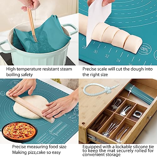 Silicone Pastry Mat 24" x 16" Extra Thick Non Stick Baking Mat with Measurements and Edge Heightening