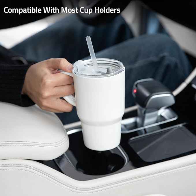 Sweejar Ceramic Tea Cup with Lid, 16 OZ Portable Coffee Mug, Dishwasher Safe Travel Mug with Infuser, Reusable Teacup for Car Cup Holder, Tea Lovers(White)