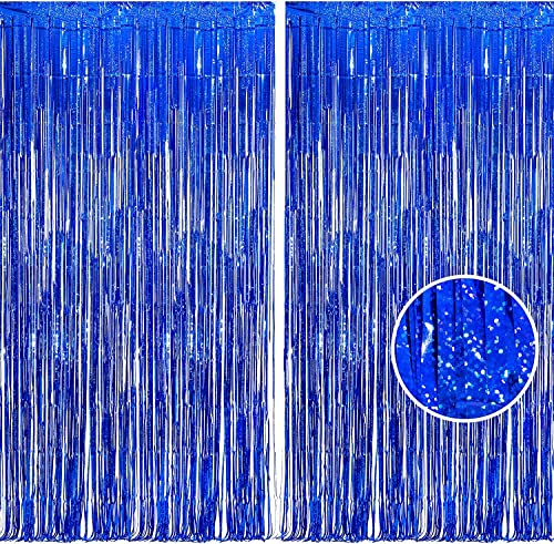 Blue Tinsel Foil Fringe Curtains ｜ 2 PCS Metallic Photo Backdrop