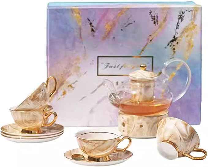 Luxury Ceramic Tea Set – 5-Piece European Style Bone China Teapot Set with Teacups & Gift Box – Elegant Afternoon Tea Set for Home & Gifting