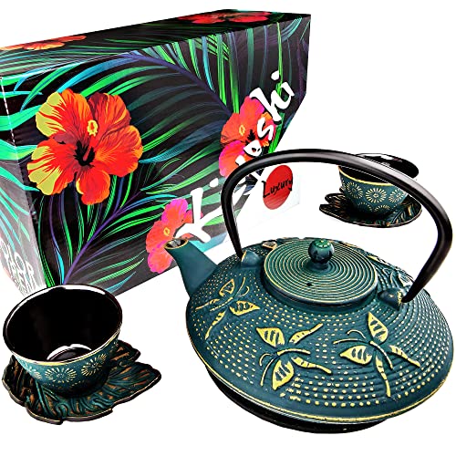 Green Butterfly Cast Iron Tea Set