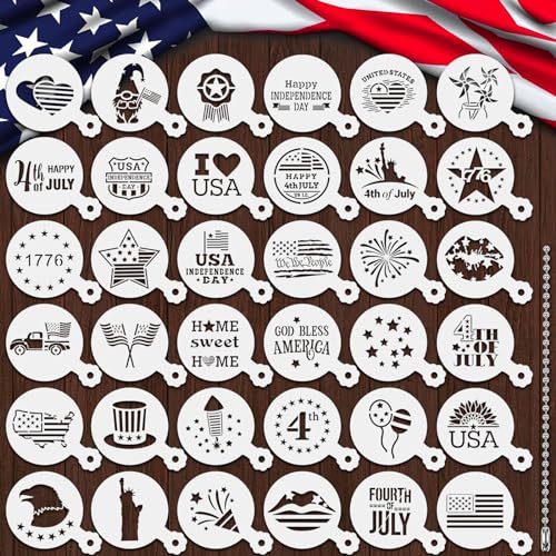 4th of July Cookie Cake Stencils 36 Pieces Reusable Patriotic Mold (36 Count)