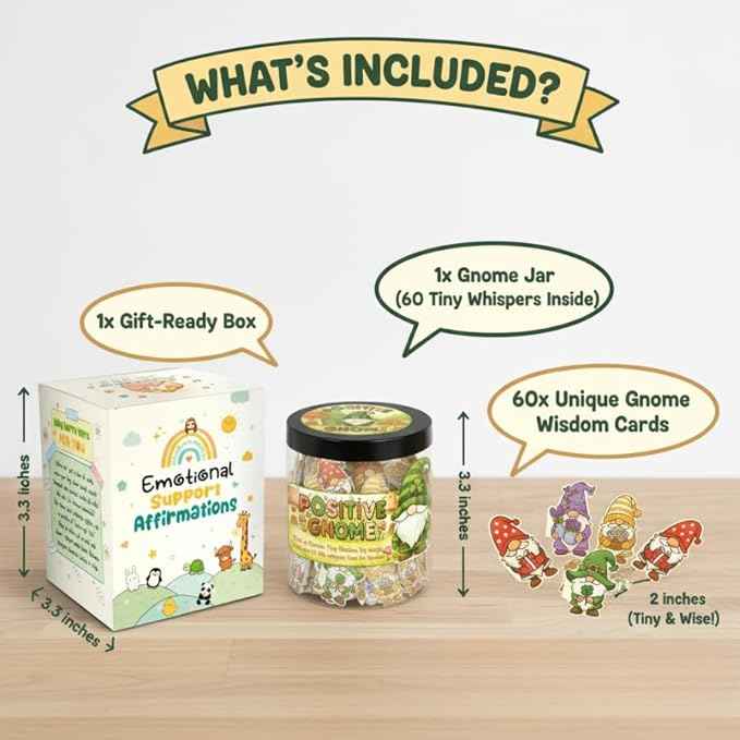 Positive Gnome Jar with 60 Daily Affirmation Cards, Emotional Support Gnome, Encouraging Gnomes Mini, Gnome Birthday Decorations, Gnome Gifts, Mini Gnomes Bulk, Inspirational Gifts for Women