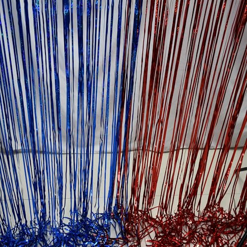 Red Blue Tinsel Foil Fringe Curtains (2 Count)