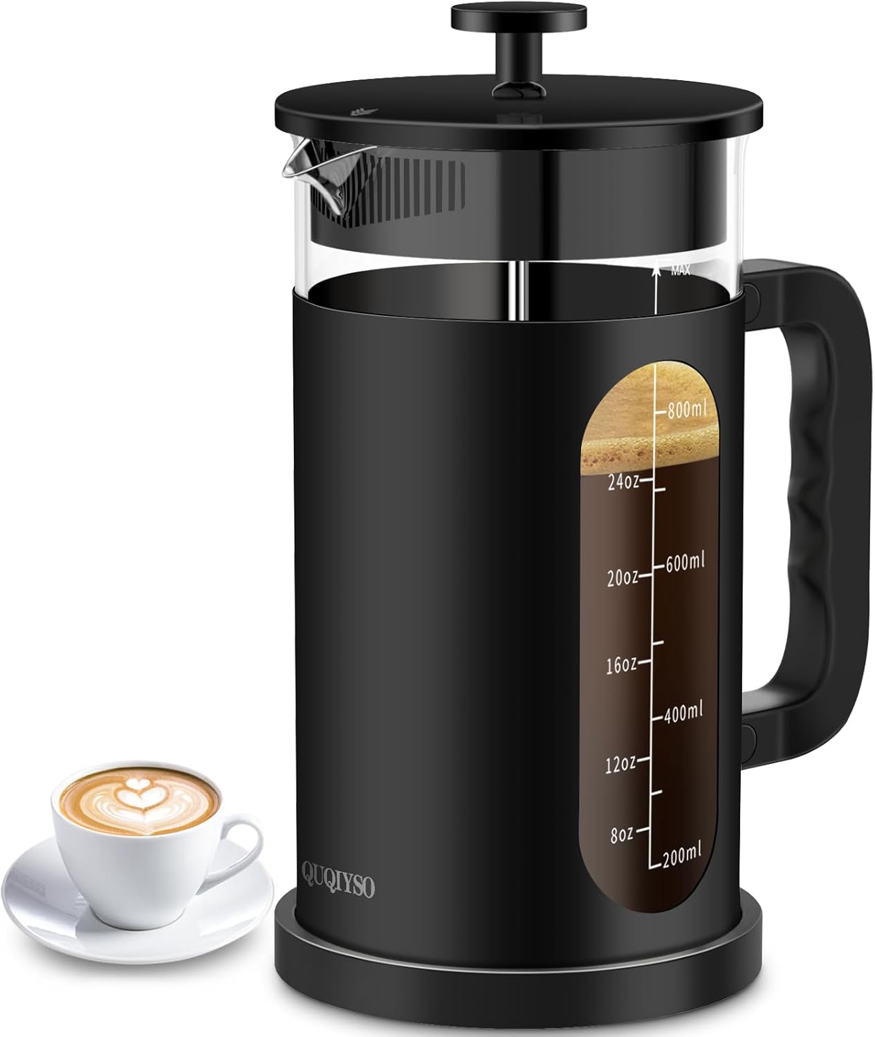 QUQIYSO French Press Coffee Maker, 304 Stainless Steel French Press with 4 Filter, Heat Resistant Borosilicate Glass, Easy to Clean, BPA Free Coffee Press Rust-Free Coffee Maker, 34 ounce, Black - Blissbrew