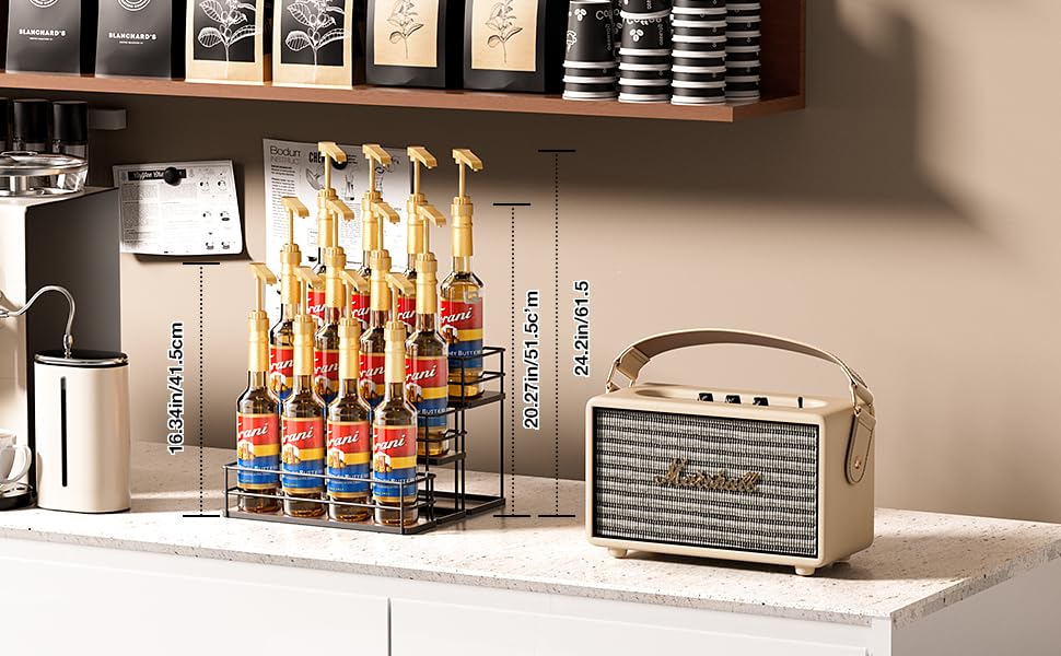 12 Bottle Capacity Coffee Syrup Organizer 3 Tier Coffee Syrup Stand Shelf for Coffee Bar Kitchen Small Wine Rack for Bar Family Storage for Syrup Wine Dressing (13.6 inch(es))