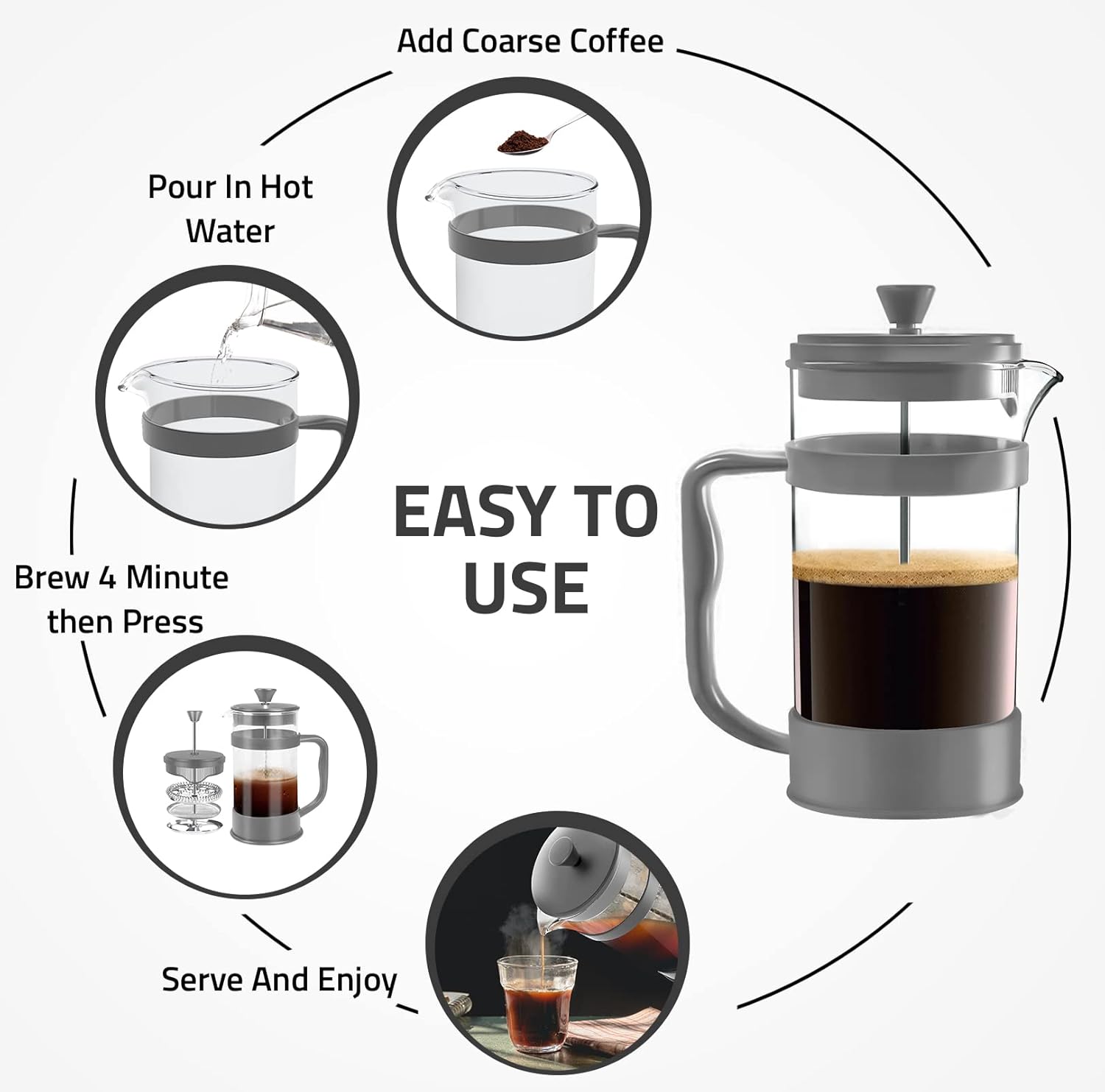 Utopia Kitchen 12 Ounce 0.35 Liter French Press Coffee Maker, Tea Maker, Travel Coffee Presses, Heat Resistant Thickened Borosilicate Coffee Pot for Camping Travel Gifts, Grey Pack of 1 - Blissbrew