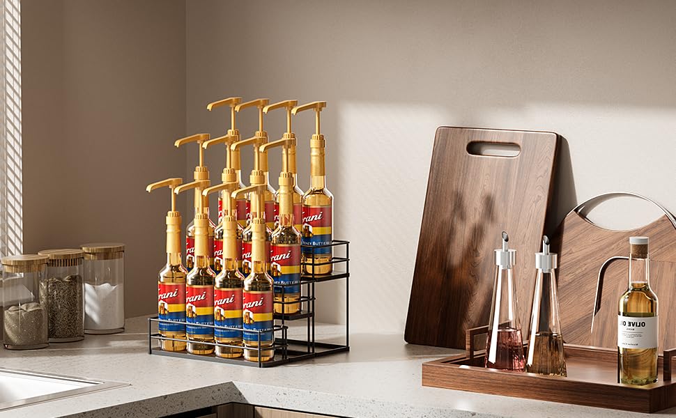 12 Bottle Capacity Coffee Syrup Organizer 3 Tier Coffee Syrup Stand Shelf for Coffee Bar Kitchen Small Wine Rack for Bar Family Storage for Syrup Wine Dressing (13.6 inch(es))