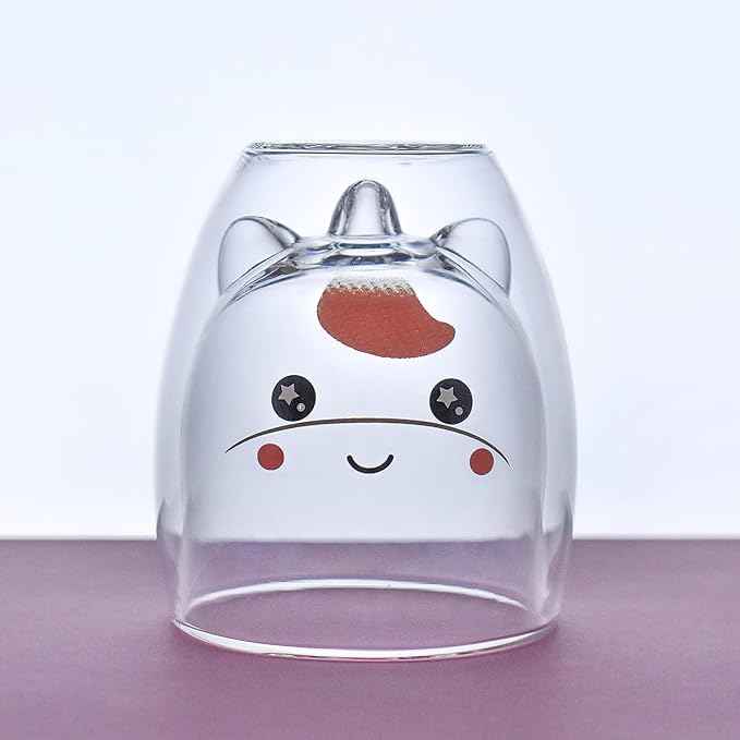 Unicorn Mug Cute Mugs Glass Double Wall Insulated Glass Espresso Cup, Coffee Cup, Tea Cup, Milk Cup, Kawaii Gifts, for women girls friends, Christmas Birthday (Unicorn)
