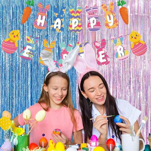 Pink Blue Tinsel Foil Fringe Curtains Party Streamers Backdrop (2 Count)