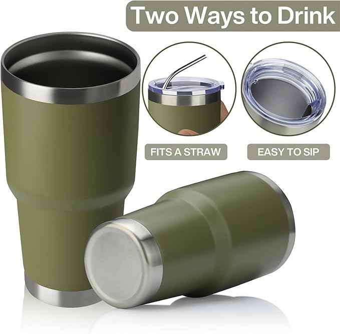 MEWAY 30oz Tumbler Double Wall Vacuum Insulated Travel Mug, Stainless Steel Tumbler with Lid, Durable Powder Coated Insulated Coffee Cup for Cold & Hot Drinks (Army Green,1 PACK)