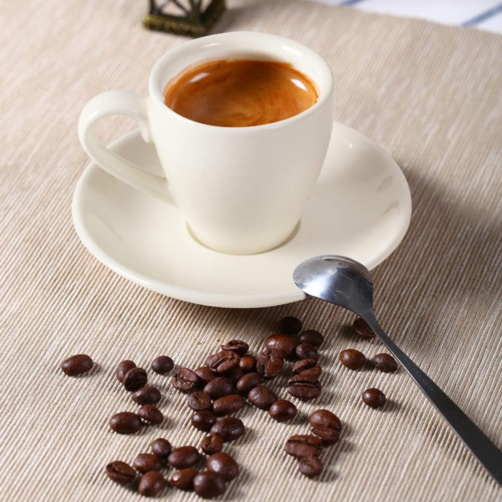 Porcelain Espresso Cup with Saucer And Stainless Steel mini Spoons, Espresso shot Cup, 80ml/2.7Oz, Pack of 2, White
