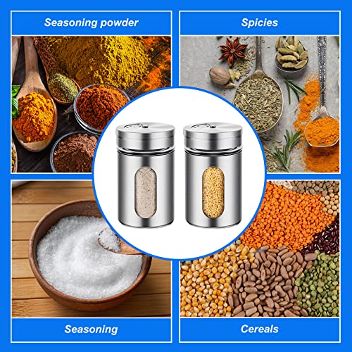 36 Pcs Salt and Pepper Shakers Stainless Steel Spice Shakers with Adjustable Pour Holes and Glass Window 3.4oz Salt Dispenser Spice Jars with Rotating Lids for Sugar Seasoning Home (36 Count)