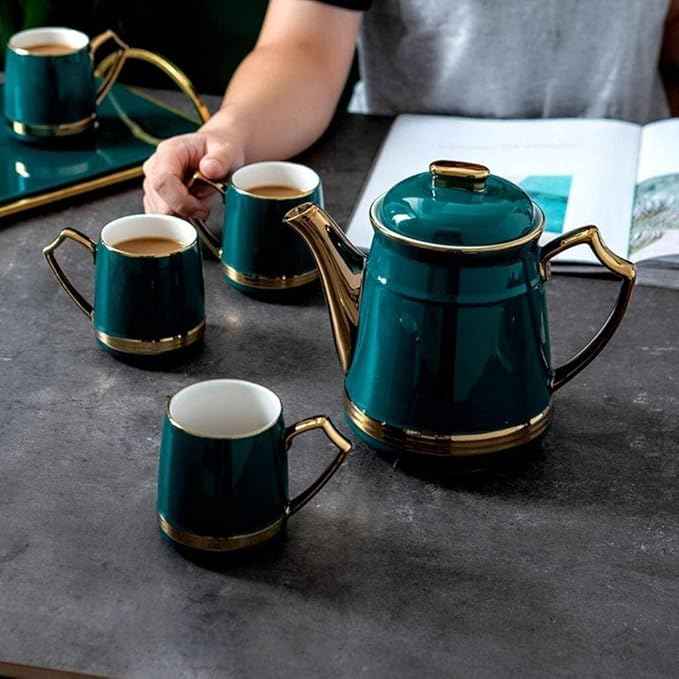 Nordic Luxury Tea Set - Bone China Teacup Set with Tray, 6-Piece or 8-Piece, Elegant Teapot with Filter for Fruit & Scented Tea, Perfect for Tea Parties & Gifts(8pcs)