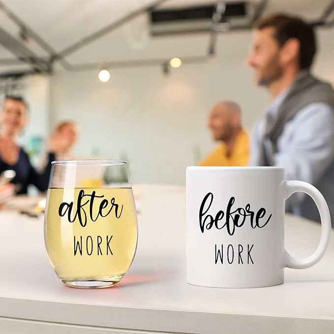 Futtumy Before Work After Work Gift Set 11oz Coffee Mug 17oz Stemless Wine Glass 2oz Shot Glass Set for Boss Coworker Manger Leader Employee, Office Gifts Bosses Day Gifts Christmas Gift for Women