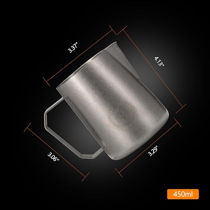 Milk Frothing Pitcher - 15.4oz/450ml Barista Milk Frother Cup, Precise Spout for Latte Art, 304 Stainless Steel Milk Steamer Pitcher with Ergonomic Handle, Vintage Distressed Silver