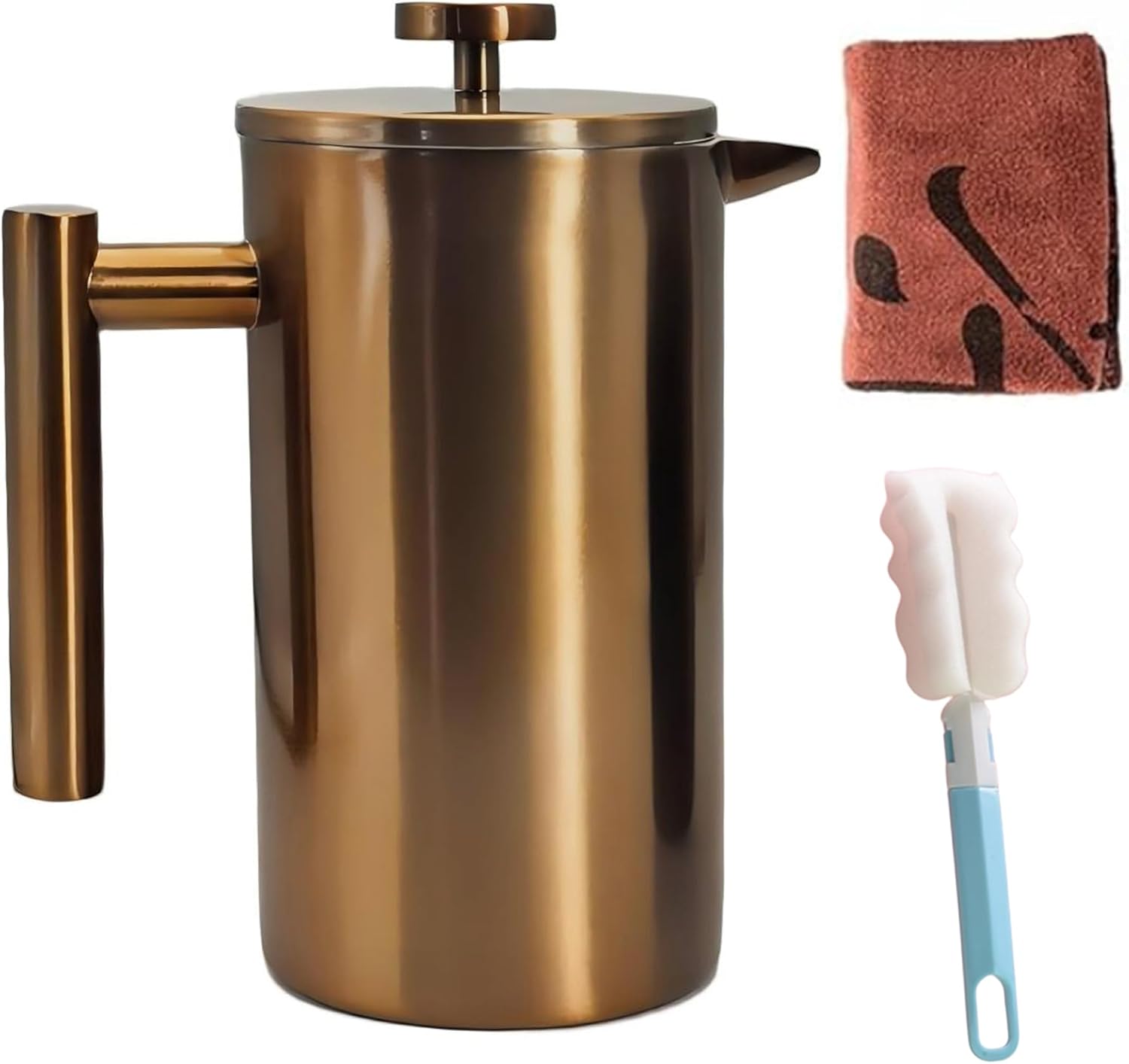 YJX 34oz Coffee Maker, Stainless Steel French Press, 1 Liter Camping Coffee Pot, Tea Maker, 34 Ounce Travel Coffee Presses, Heat Resistant Double Insulated (Coppery) - Blissbrew
