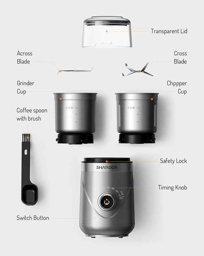 SHARDOR Electric Super Silent Blade Coffee Grinder, Timed Grind Control Rotary Knob, Adjustable Coarse to Fine for Coffee Beans, Spices & Herbs, with 2 Removable Stainless Steel Bowl, Sliver