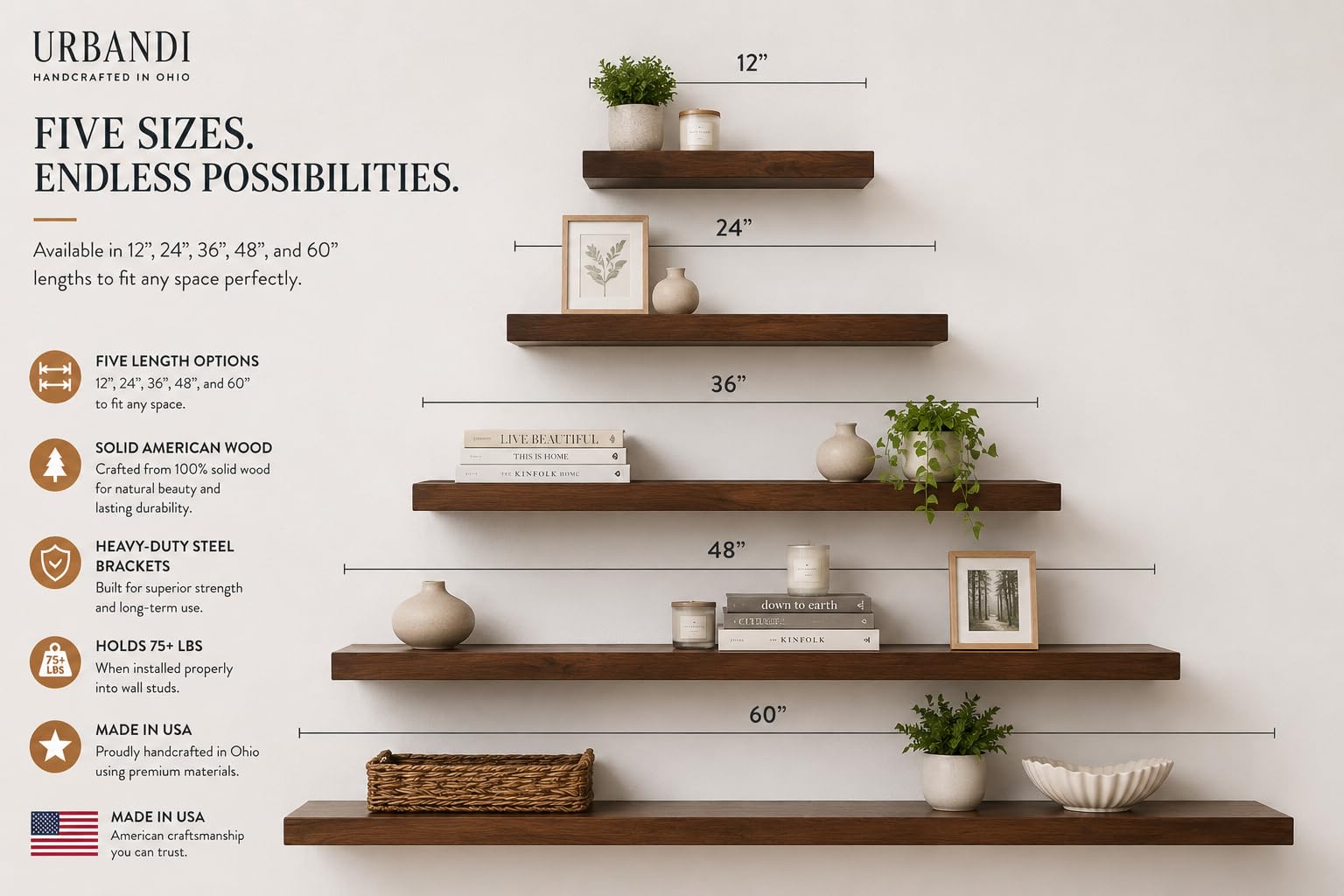 URBANDI Rustic Floating Shelves (2 Count)