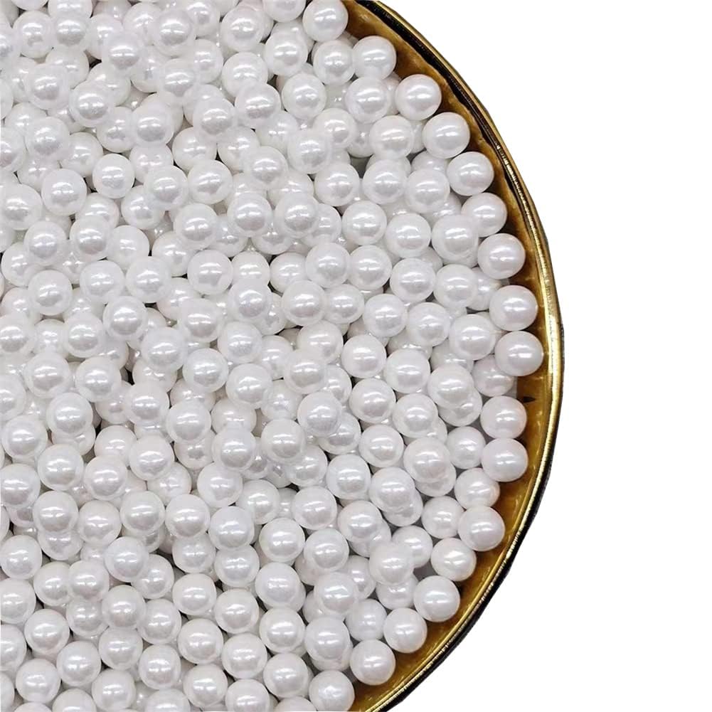 Sprinkles Pearl Sugar 7mm Candy 120g/ 4.2oz Baking Edible Cake Decorations Cupcake Toppers Cookie Decorating Ice Cream Toppings Celebrations Shaker Jar Wedding Shower Party Christmas Supplies White