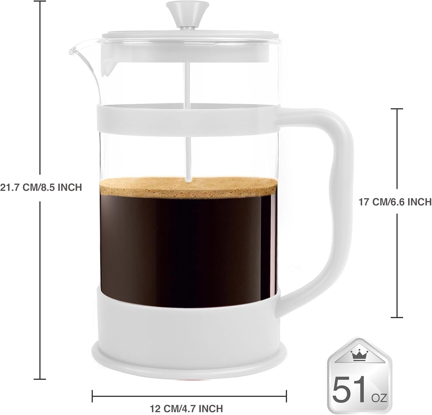 Utopia Kitchen 12 Ounce 0.35 Liter French Press Coffee Maker, Tea Maker, Travel Coffee Presses, Heat Resistant Thickened Borosilicate Coffee Pot for Camping Travel Gifts, White Pack of 1 - Blissbrew