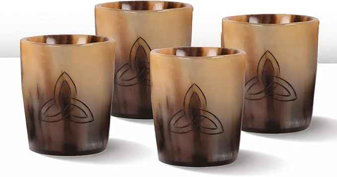 Handicrafts Home Viking Horn Shot Glasses Set of 4, Handmade Natural Ox Horn, Rustic Viking Drinkware Whiskey Shot Cups, Father’s Day Gifts, Medieval Decor Gift Set for Men & Groomsmen, Birthday Gifts