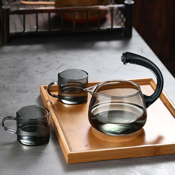 Lazy Kungfu Drip TeaPot, Heat Resistant Tea Set, Semi-Automatic Glass Teapot Suit for Magnetic Water Flow Wooden Glass Teapot Set