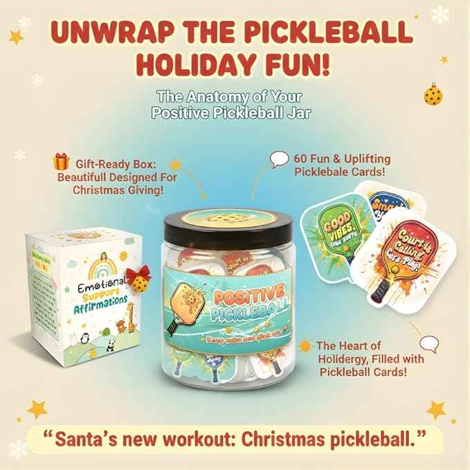 Positive Pickleball Jar With 60 Affirmation Cards, Emotional Support, Funny Pickleball Gifts for Women, Cute Pickleball Ball Paddles Decorations